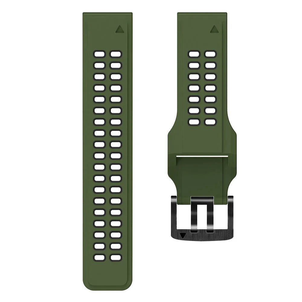 Quick release two-colour silicone watch strap with pin buckle in 22mm or 26mm width