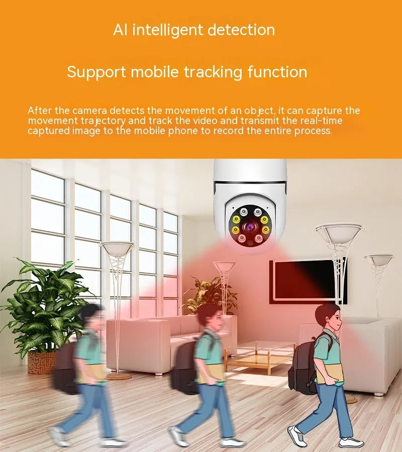 Wireless bulb security camera with 1080p resolution and full colour night vision capability