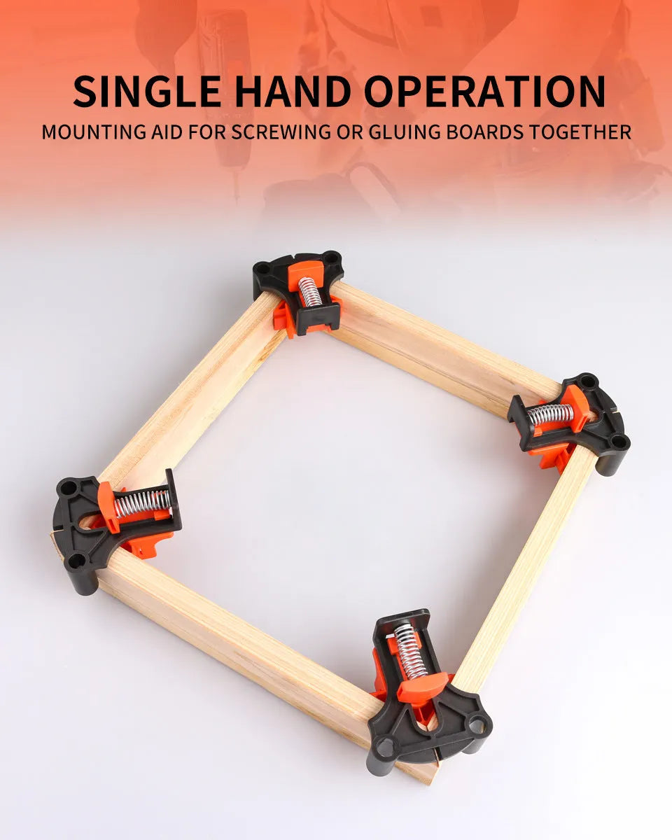 Plastic 90 degree right angle clips for picture frames and woodworking clamp set