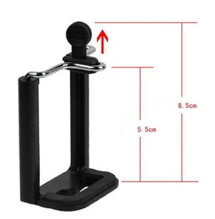 Black universal mini flexible tripod stand with extendable legs and phone clip for cameras and smartphones
