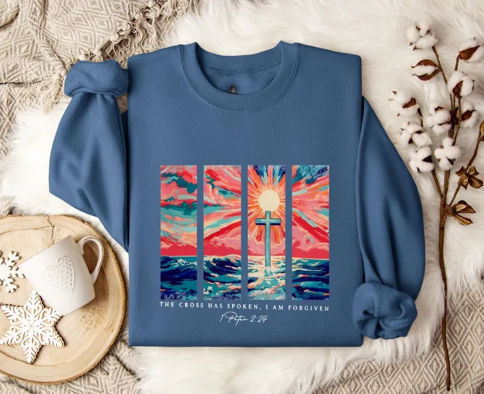 Blue plus size drop-shoulder sleeve printed sweater loose fit pullover for women