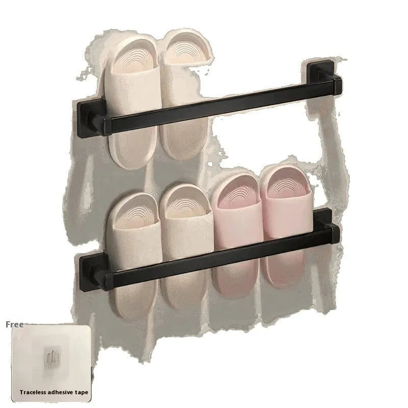 Bathroom slipper rack wall-mounted punch-free carbon steel with seat, Black finish