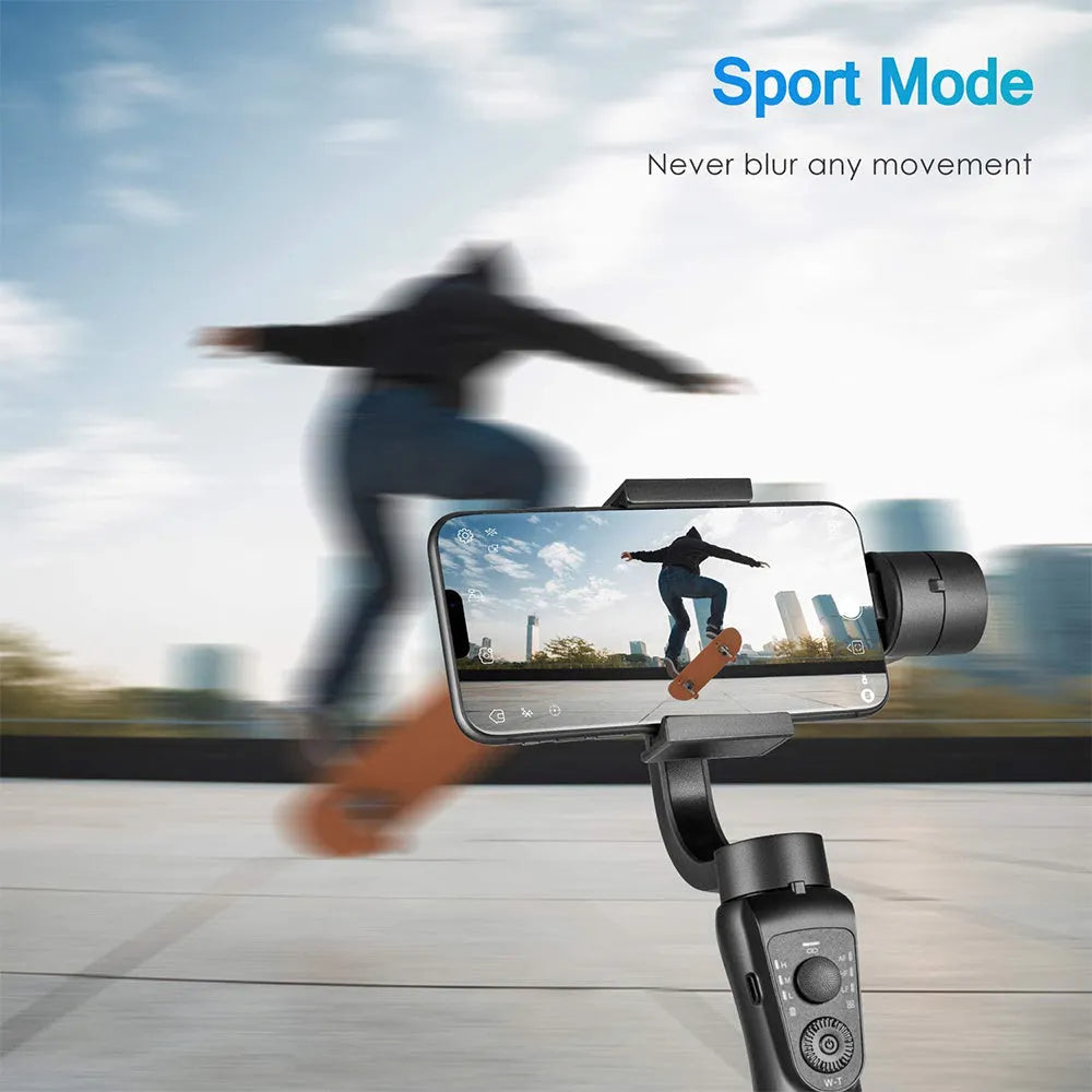 Black three-axis handheld gimbal stabilizer for mobile phones with extended battery and carrying cases