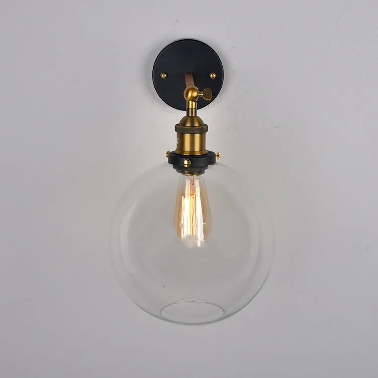 20cm retro round ball glass wall lamp with aluminium holder in amber glass shade