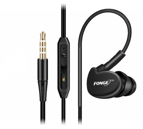 Wired ear-hook sports headset with microphone, 1.2m TPE cable, black colour