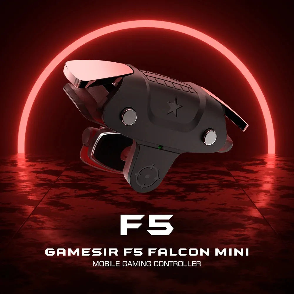Black F5 wired USB game controller for mobile phones, showing compact handheld design.
