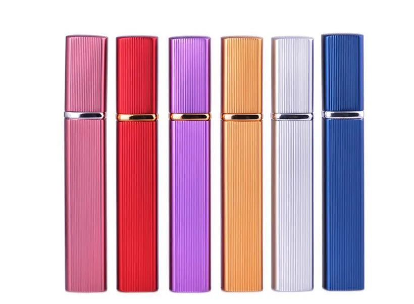 12ml aluminum perfume tube square empty bottle with glass liner in silver finish