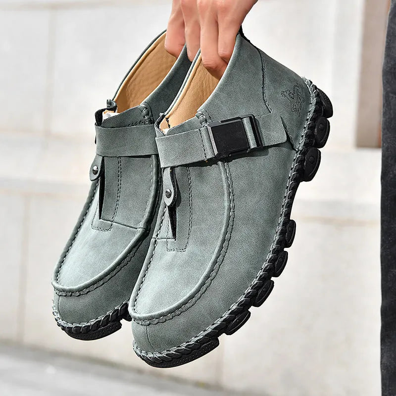 Handmade stitching casual flat bottom slip on lazy shoes in black, brown, or green