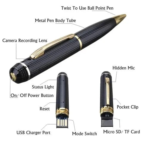 Professional USB conference recorder pen in Gold and Grey colour options, lightweight 53g design