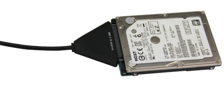 Black USB 3.0 to SATA 7+15 pin hard drive adapter cable for 2.5 inch and 3.5 inch drives.