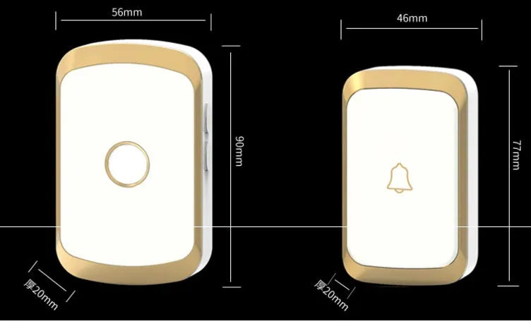 Wireless doorbell system with plug-in receiver and battery-powered transmitter showing colour options