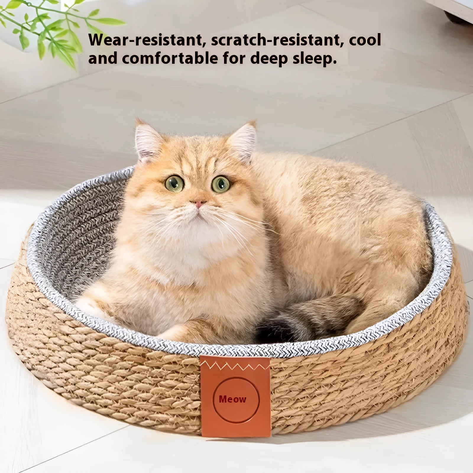 Natural rattan cat nest breathable wicker bed in small size for cats