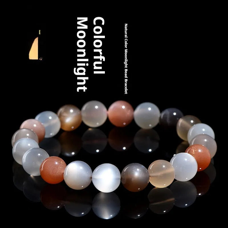 Natural moonstone bracelet with colourful moonlight pattern and 8mm beads