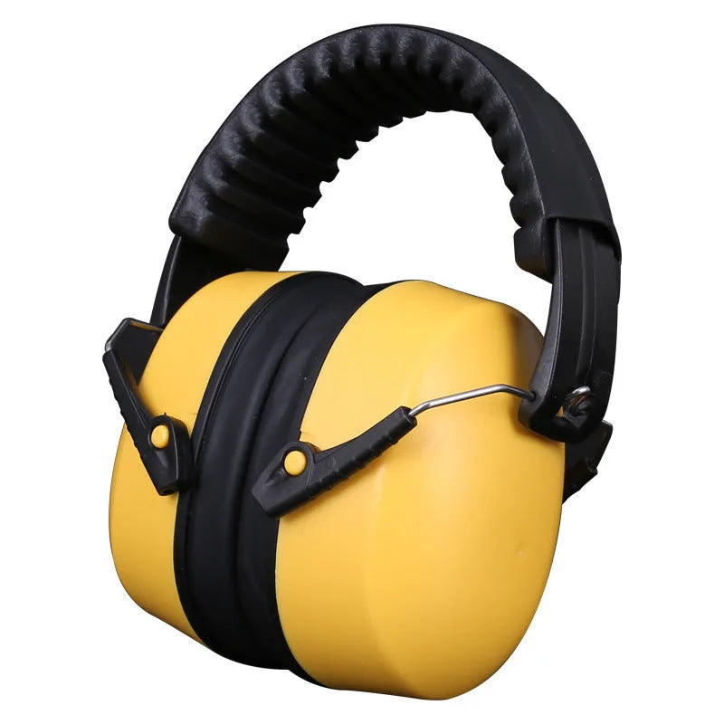 Orange adjustable noise-canceling headphones and protective earmuffs with breathable ear cushions