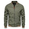 Men's striped zip-up jacket with pockets, badge detail, in Army Green colour