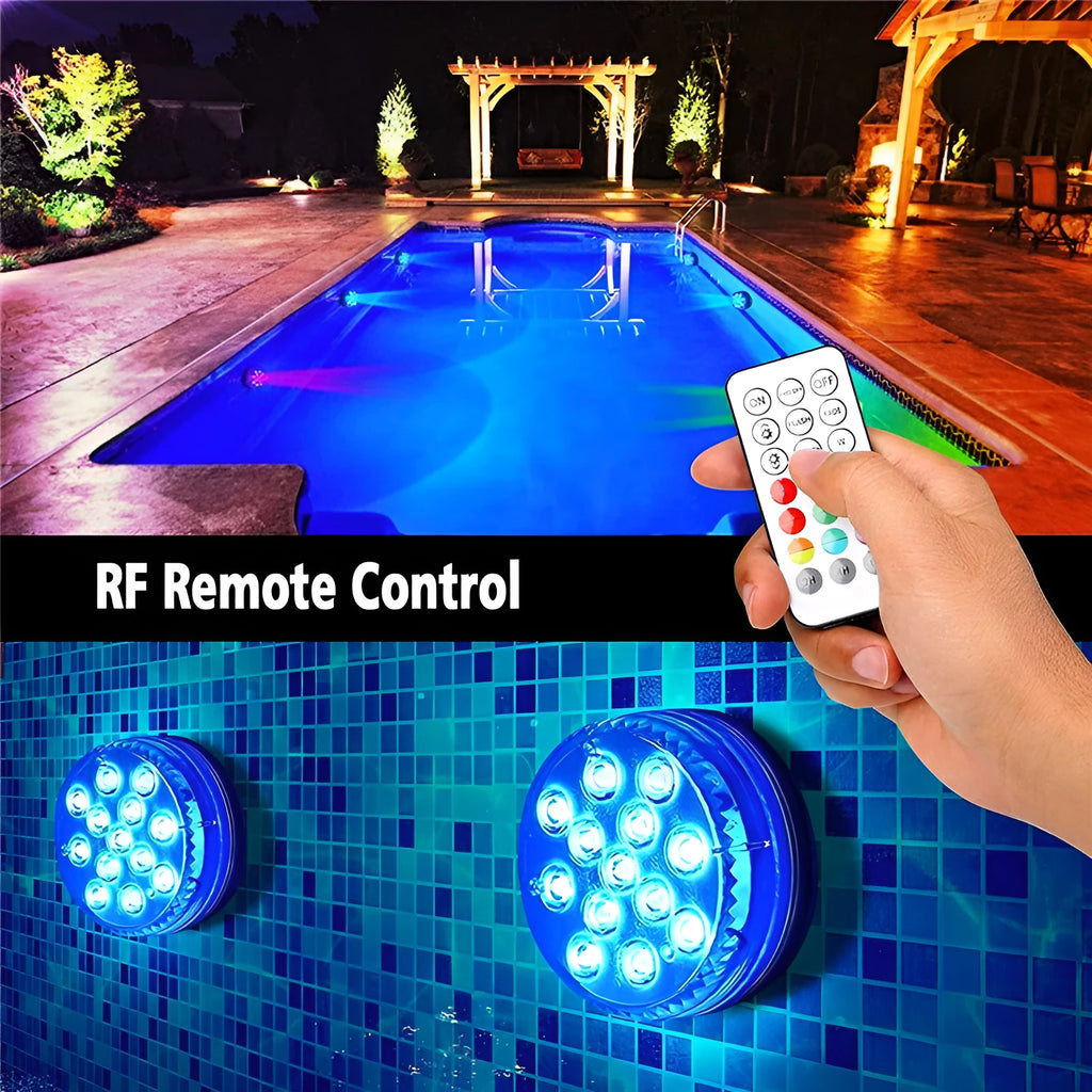 Remote control and white ABS colour changing diving light with IP68 rating for garden ponds.