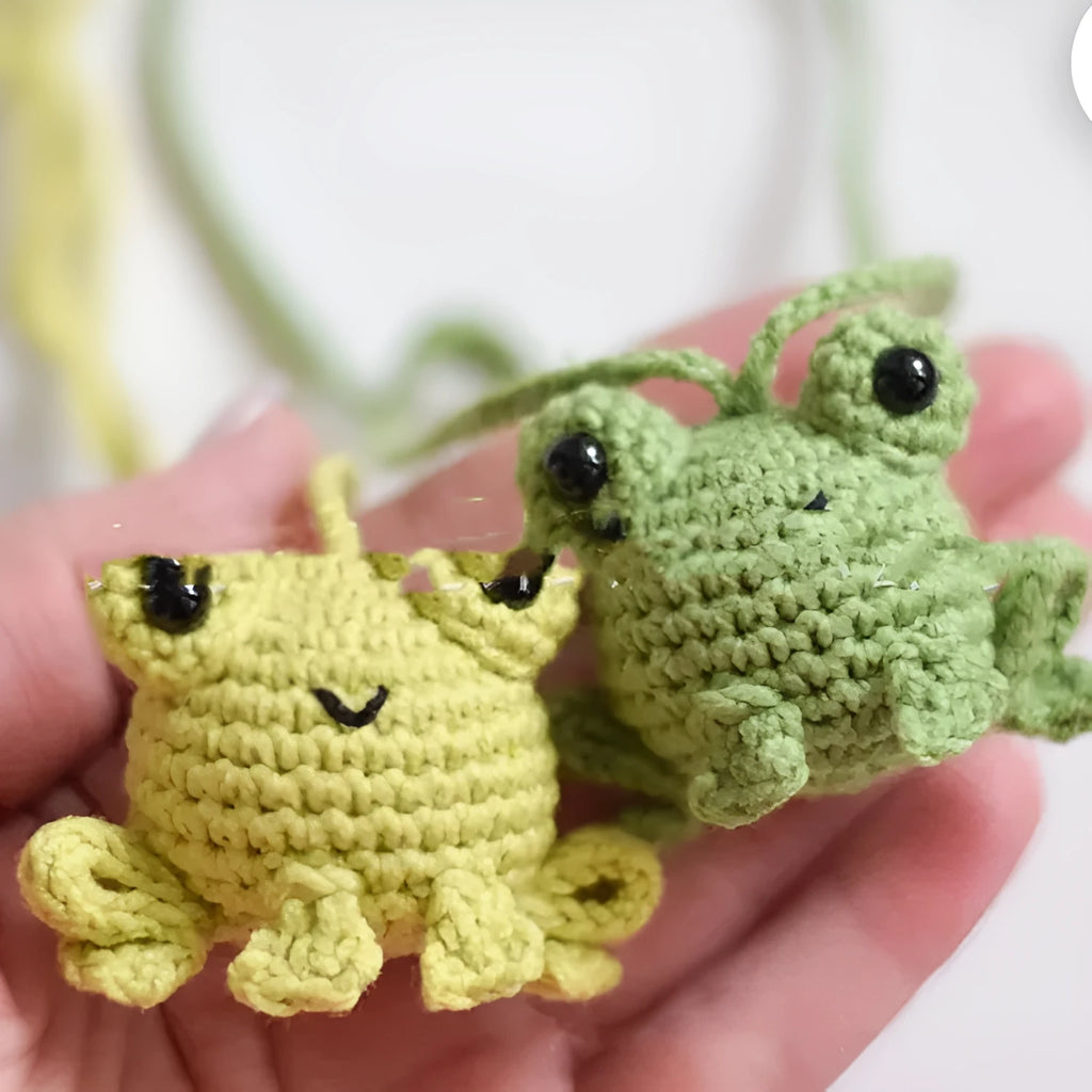 Handmade woven frog car pendant in plush material with cartoon style
