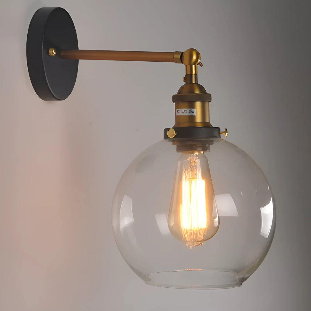 20cm retro round ball glass wall lamp with aluminium holder in amber glass shade