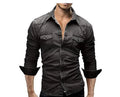 Men's cotton blend slim fit long sleeve solid colour casual shirt in blue, size M