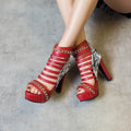 Fish mouth Roman design high-top shoes with snake skin upper and thick block heels