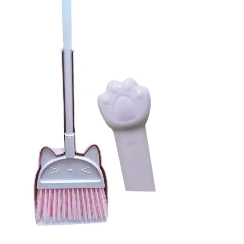 Plastic broom and dustpan combination set with rotating head for storage, in beige colour.