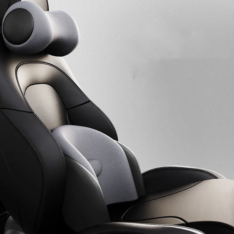 Car massage cushion for lumbar and neck support with memory cotton filling in multiple colour options