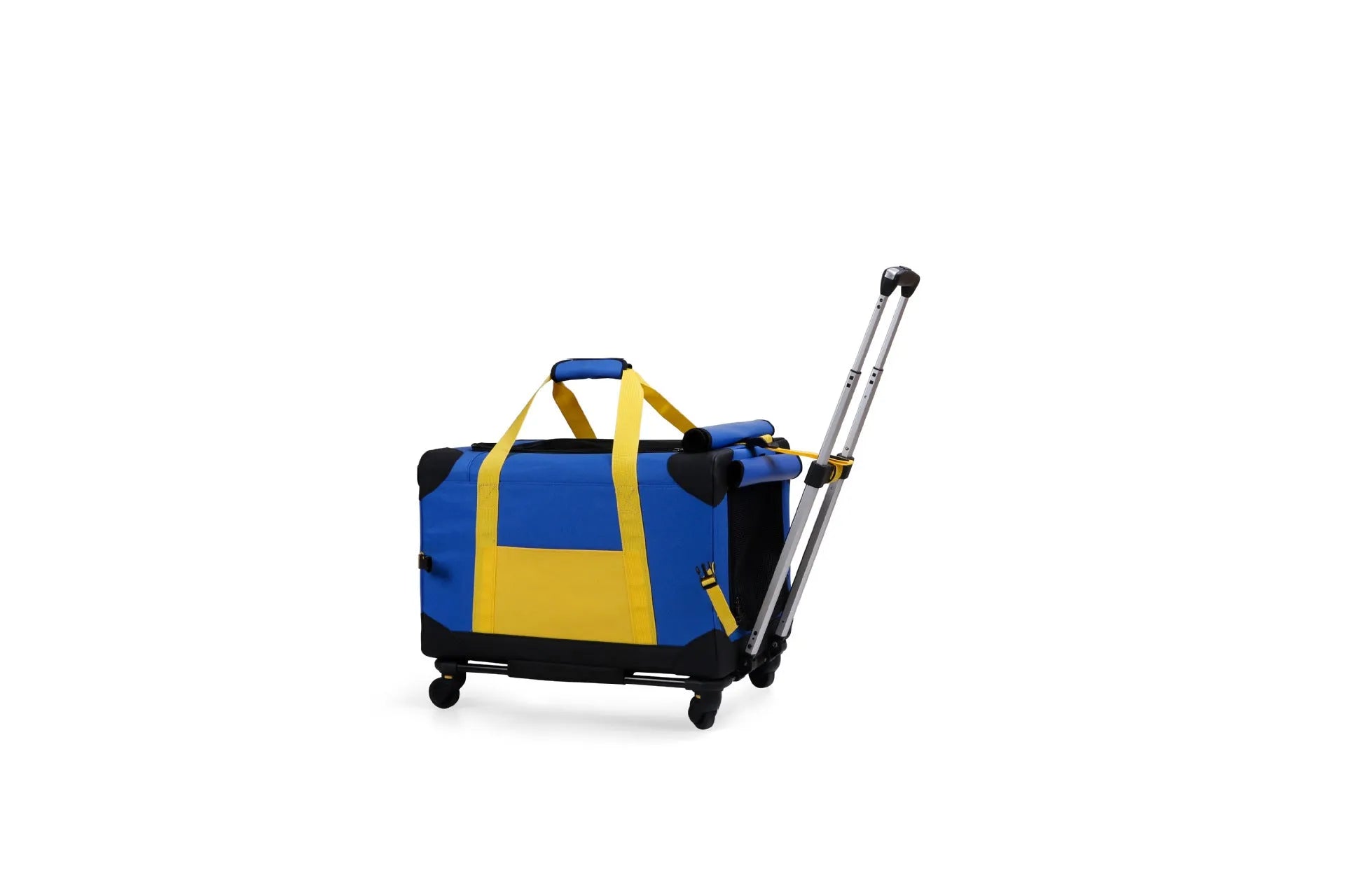 Portable polyester pet trolley bag in black for cats and dogs, folding design, 30lb capacity, suitable for car travel