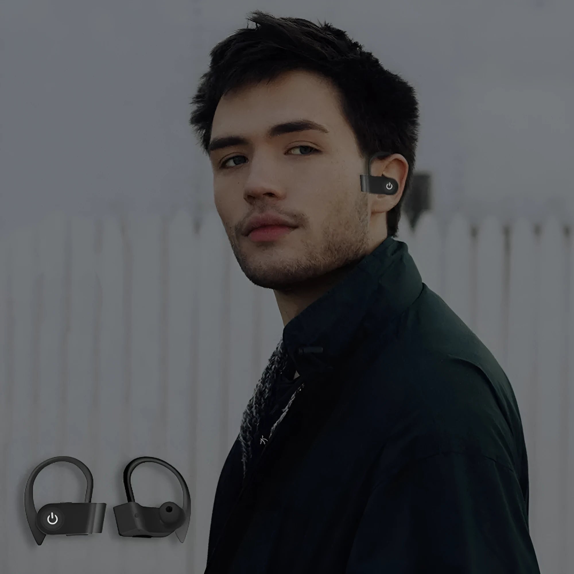 Black wireless Bluetooth 5.0 in-ear headphones with ergonomic design for hands-free calls