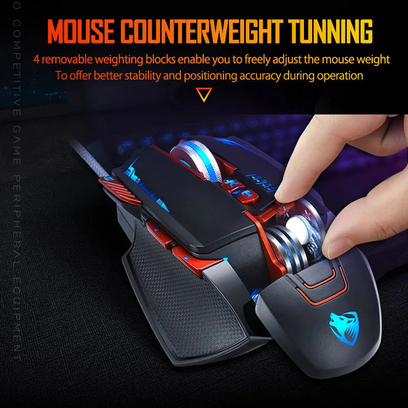 Thunder Wolf V9 black wired gaming mouse with 6 buttons and ergonomic right-handed design