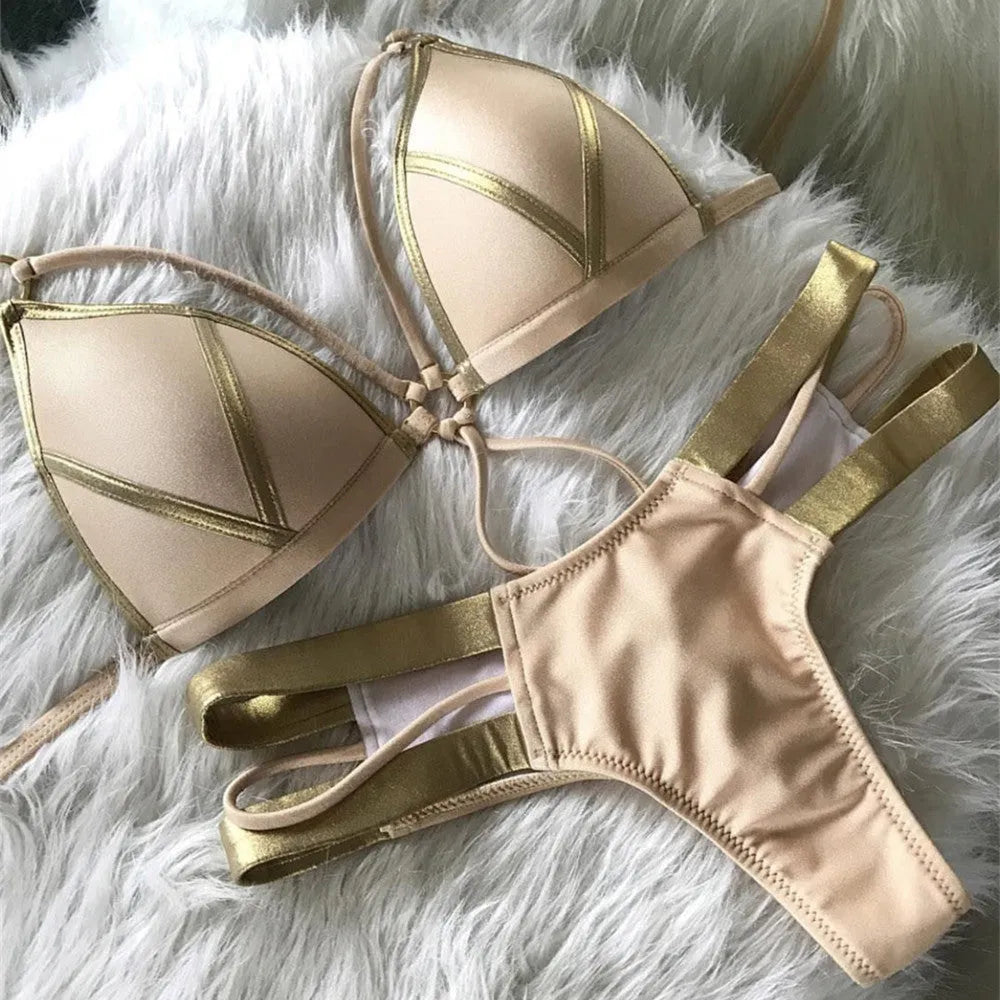 Women's bronzing bikini with padded bra in nylon and cotton for swimming