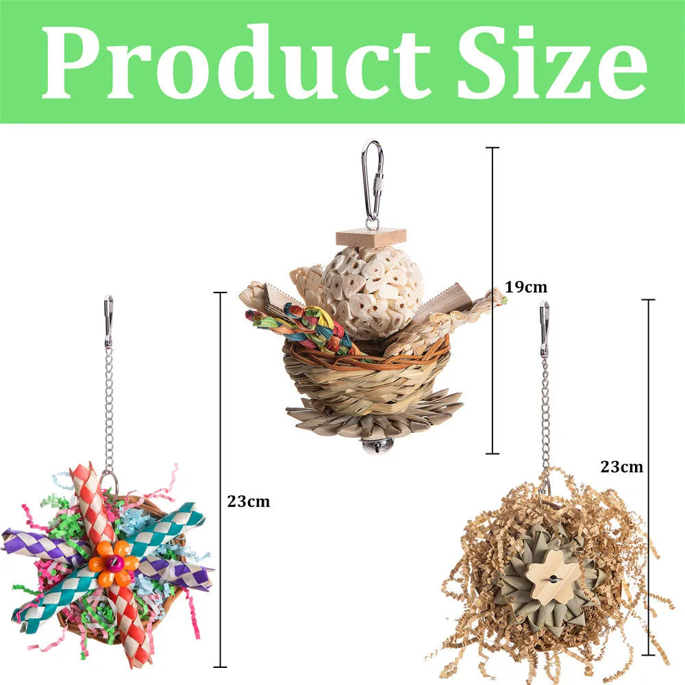 Parrot gnawing molar toy set with three chew types for small to medium birds
