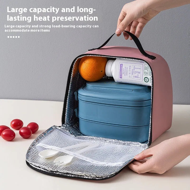 Insulated textured cloth lunch box bag in sapphire blue colour with large capacity