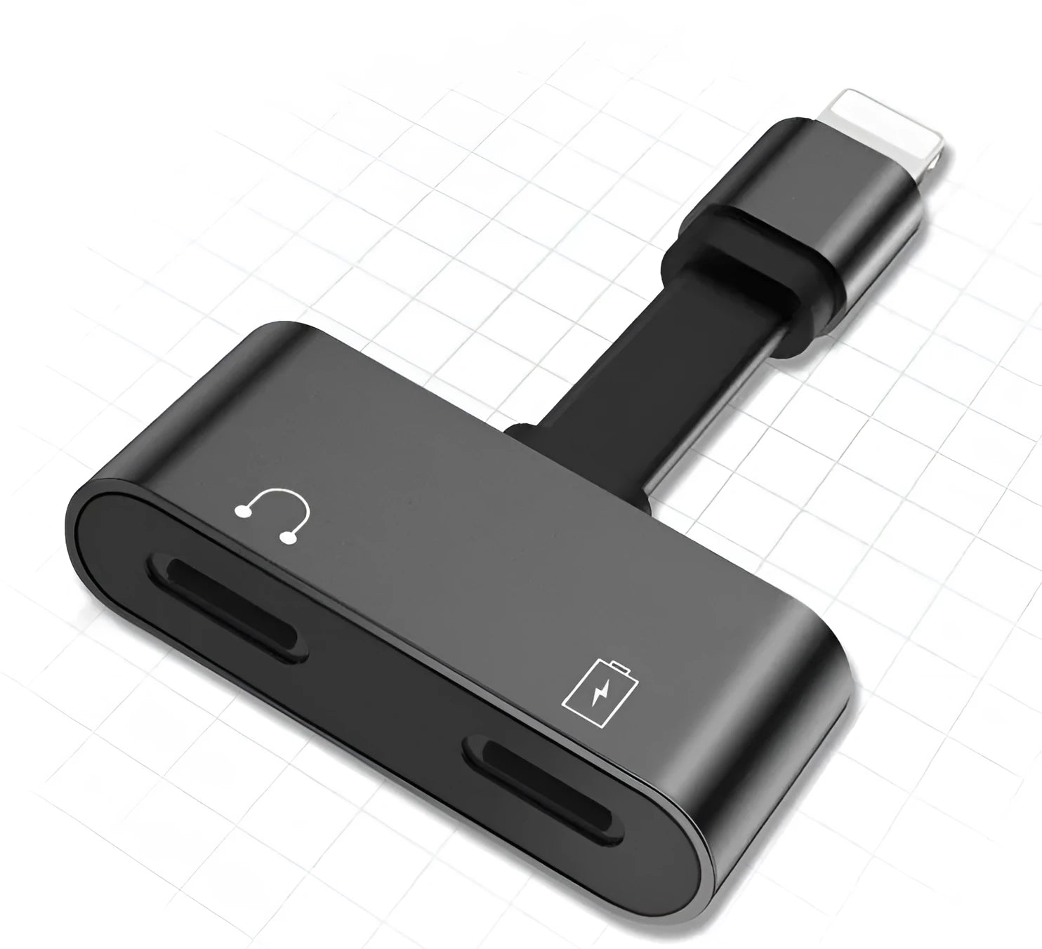 2 in 1 Lightning adapter for iPhone, black, aluminium alloy shell, compact 20mm size