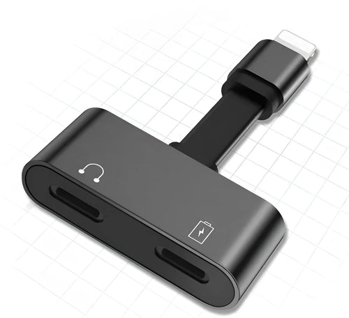 2 in 1 Lightning adapter for iPhone, black, aluminium alloy shell, compact 20mm size
