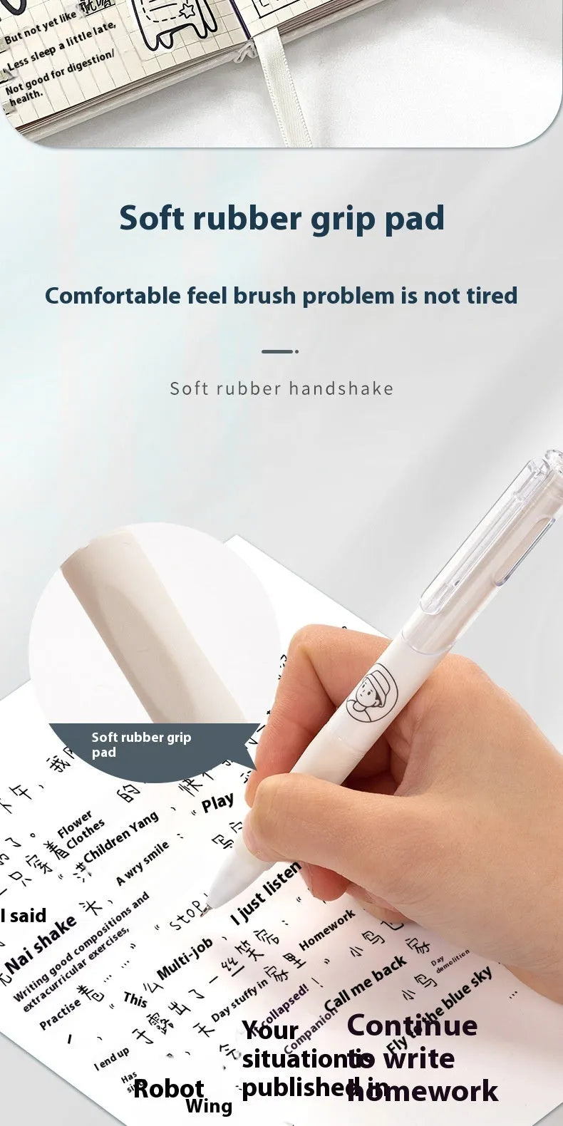 Five white Taco ballpoint pens with 0.5mm black ink refills