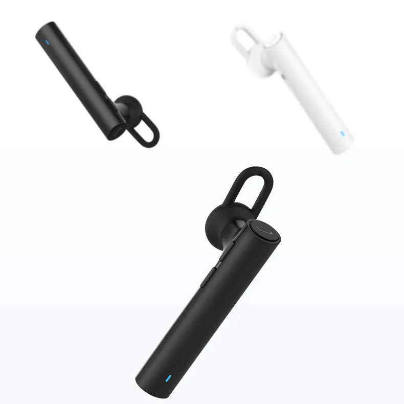Compact wireless Bluetooth headset in black, measuring 5.6 cm x 1 cm x 0.8 cm, with earpiece and charging port visible