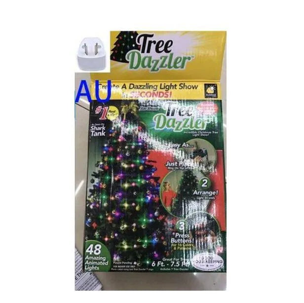 64 LED Dazzler shower tree lights on a Christmas tree, 1.8 metre length, with colourful illumination