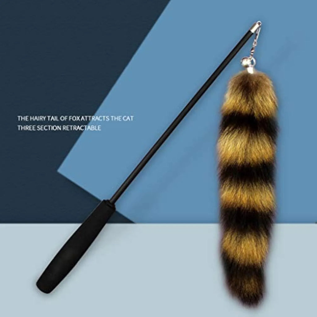 Black cat toy wand with feather teaser on 42cm elastic string for interactive play