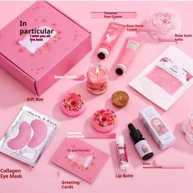 Aromatherapy gift box containing soy wax candles and bath products in modern simplicity design.