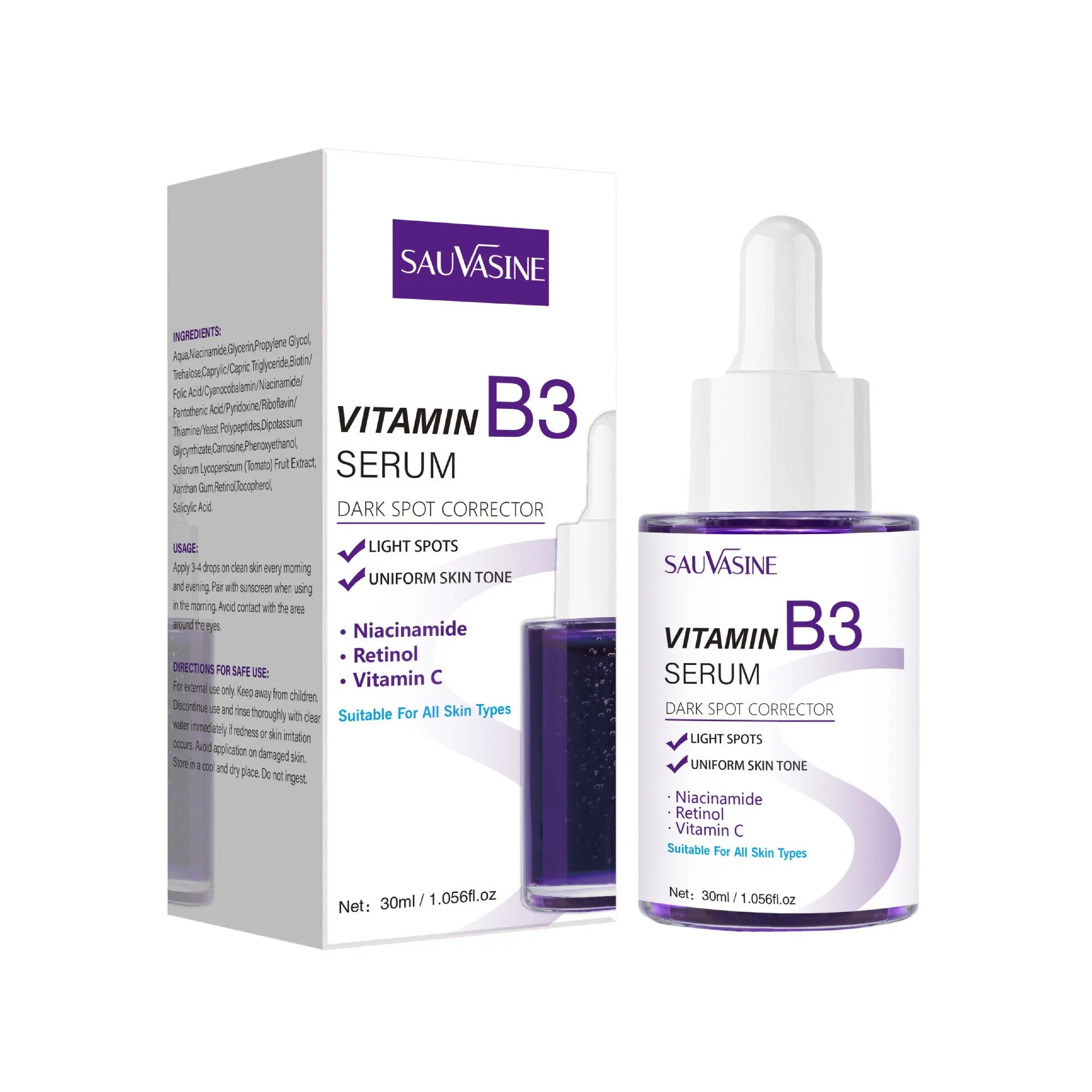 30ml Vitamin B3 facial essence bottle with nourishing and firming skincare properties