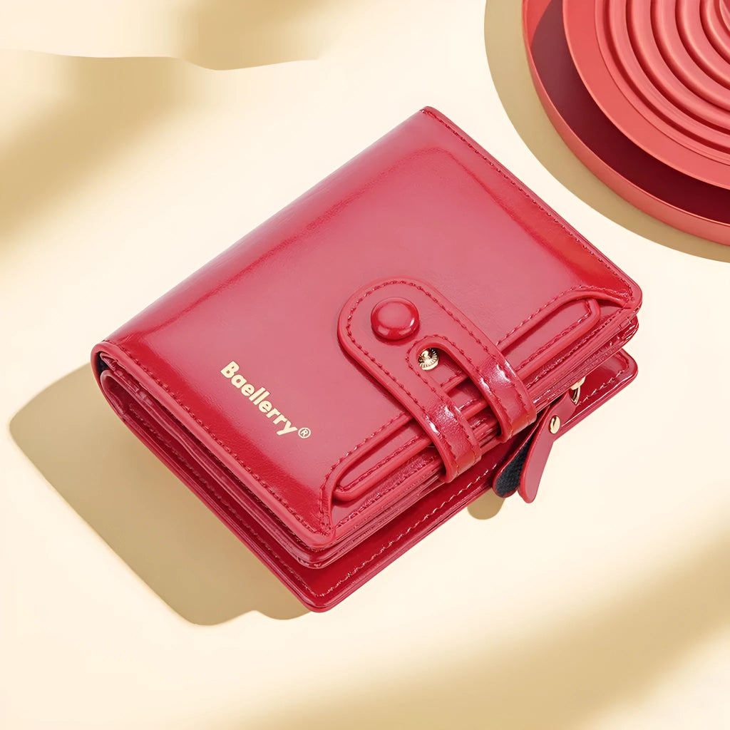 Women's card holder wallet in PU leather available in multiple colours on a plain background.