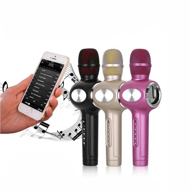 Yaerjia E108 mobile microphone with capacitive pickup and echo reverberation available in black gold and pink colours