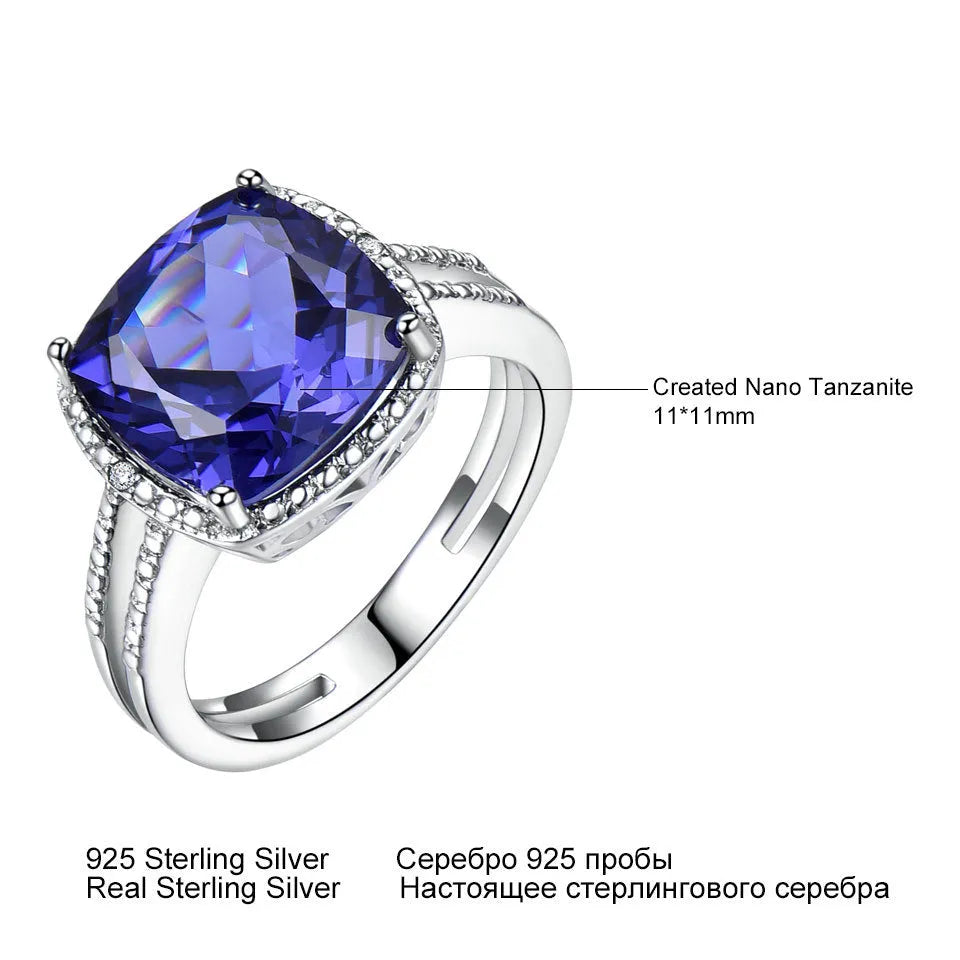 925 Sterling Silver women's ring with blue Tanzanite gemstone on a silver band