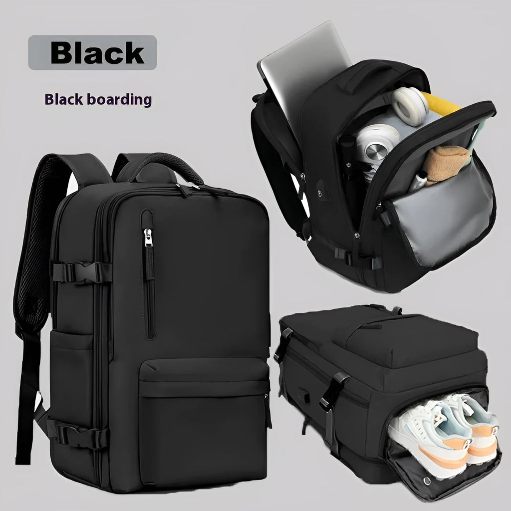 Women's large capacity grey waterproof Oxford cloth travel backpack with curved shoulder straps