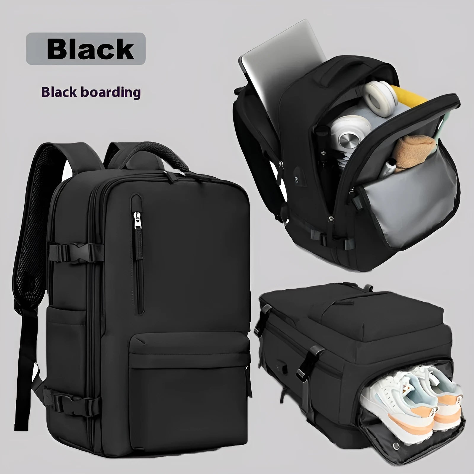 Women's large capacity grey waterproof Oxford cloth travel backpack with curved shoulder straps