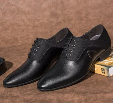 Men's Oxford shoes in artificial PU leather with rubber sole, shown in black, brown, and yellow colour options