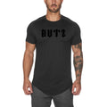 Men's plain and lettered fitness sports shirt in cotton-spandex blend on hanger