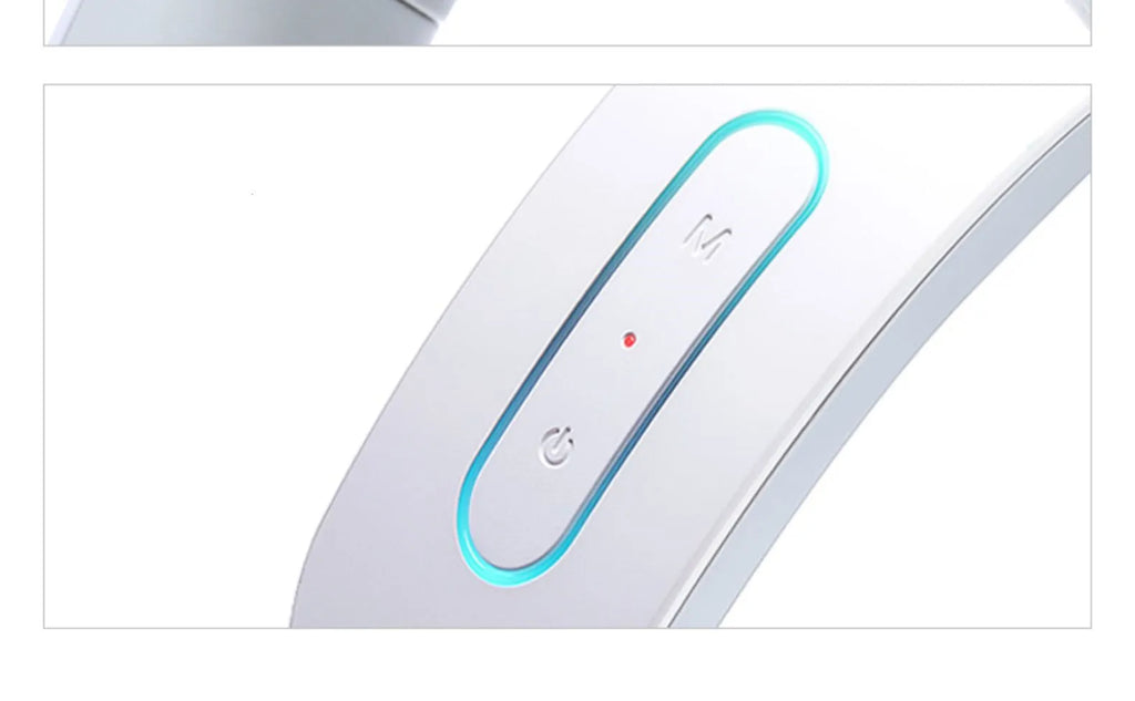 White electric acupressure massager device for neck, shoulder and back pain relief.