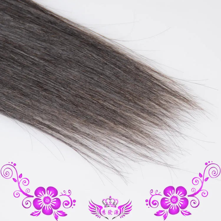 Real hair hair piece in natural colour, 12-30 inch human hair extension with soft silk base