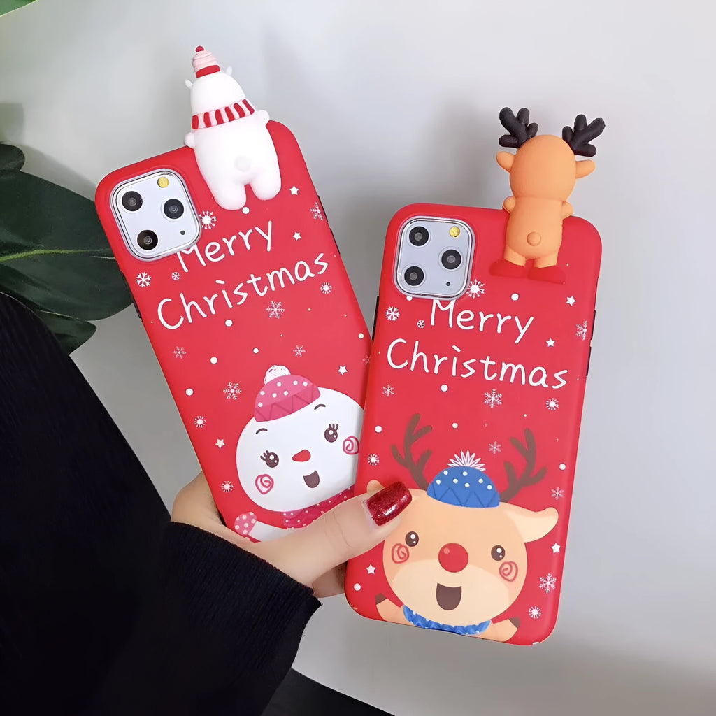 Silicone Christmas phone case back cover for various iPhone models in multiple colours.